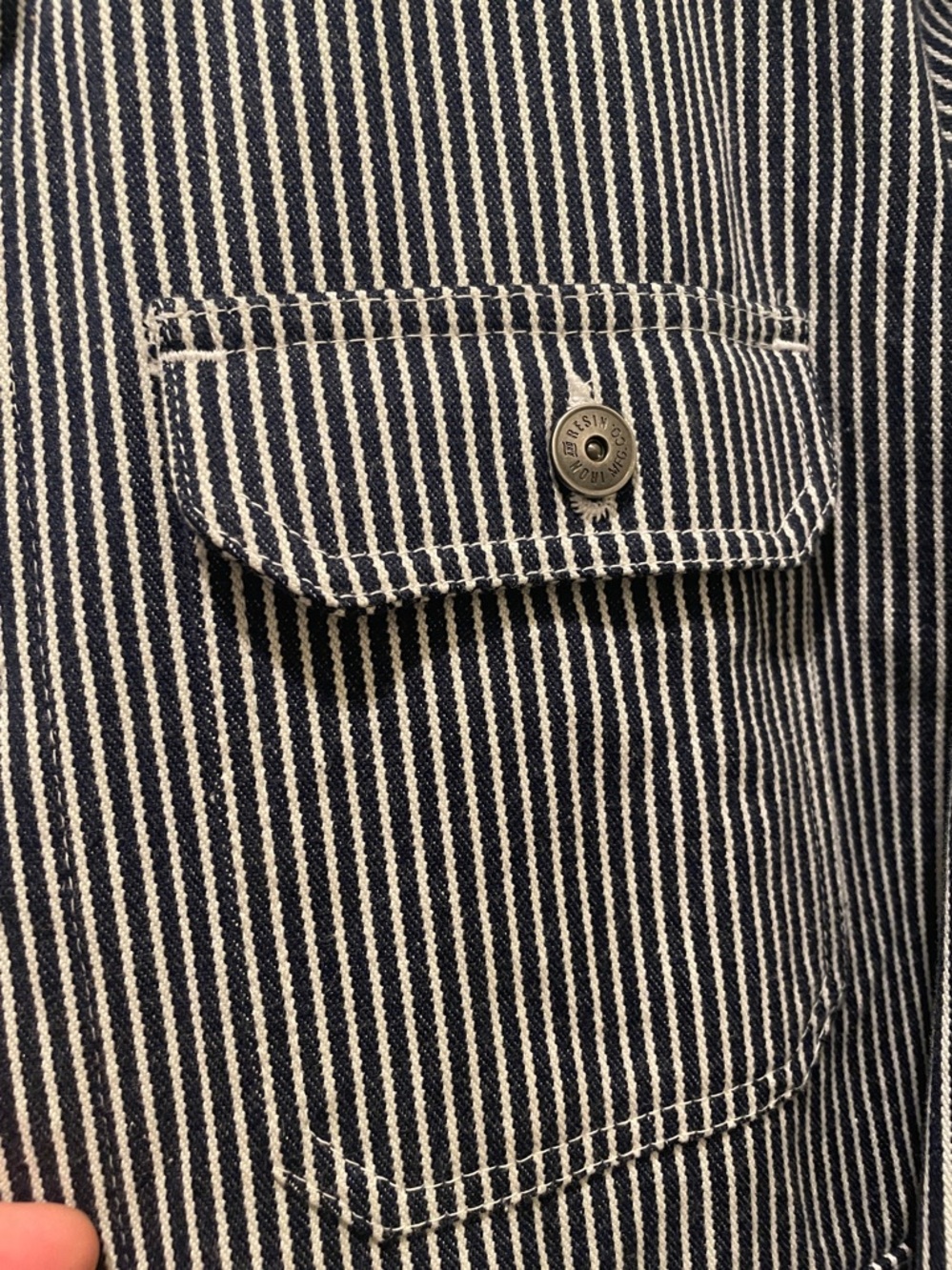 Iron & Resin Navy & White Striped chore jacket men's large - Picture 3 of 4
